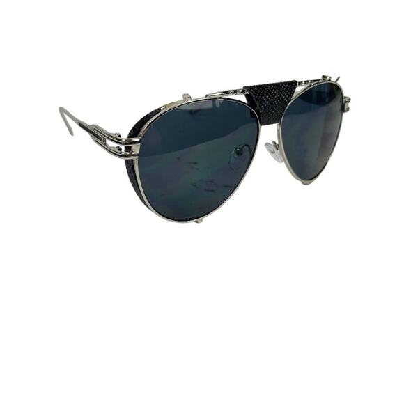 Unbranded Accessories - AVIATOR Black Faux Leather Metal Frame Large Sunglasses Sun Glasses Fashion